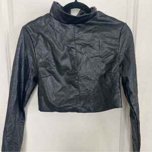 Cropped Pleather Turtle-Neck Top